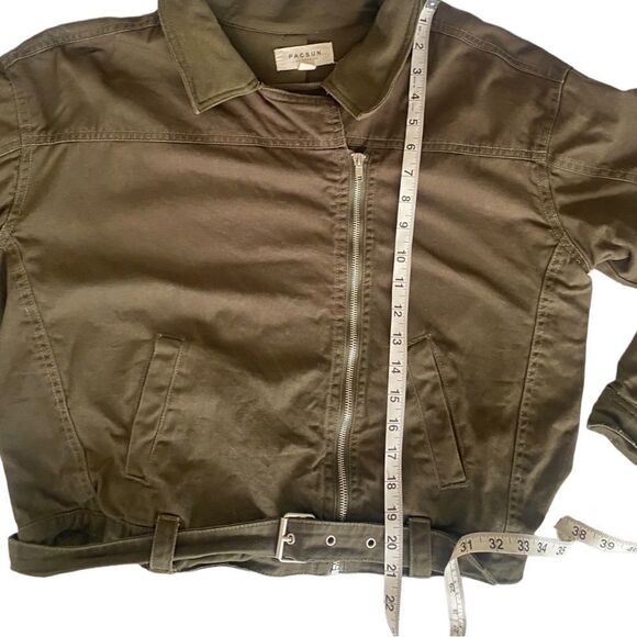 Pacsun Olive Green Zip Up Bomber Women’s Flight Jacket Asymmetrica Zipper - Picture 5 of 11